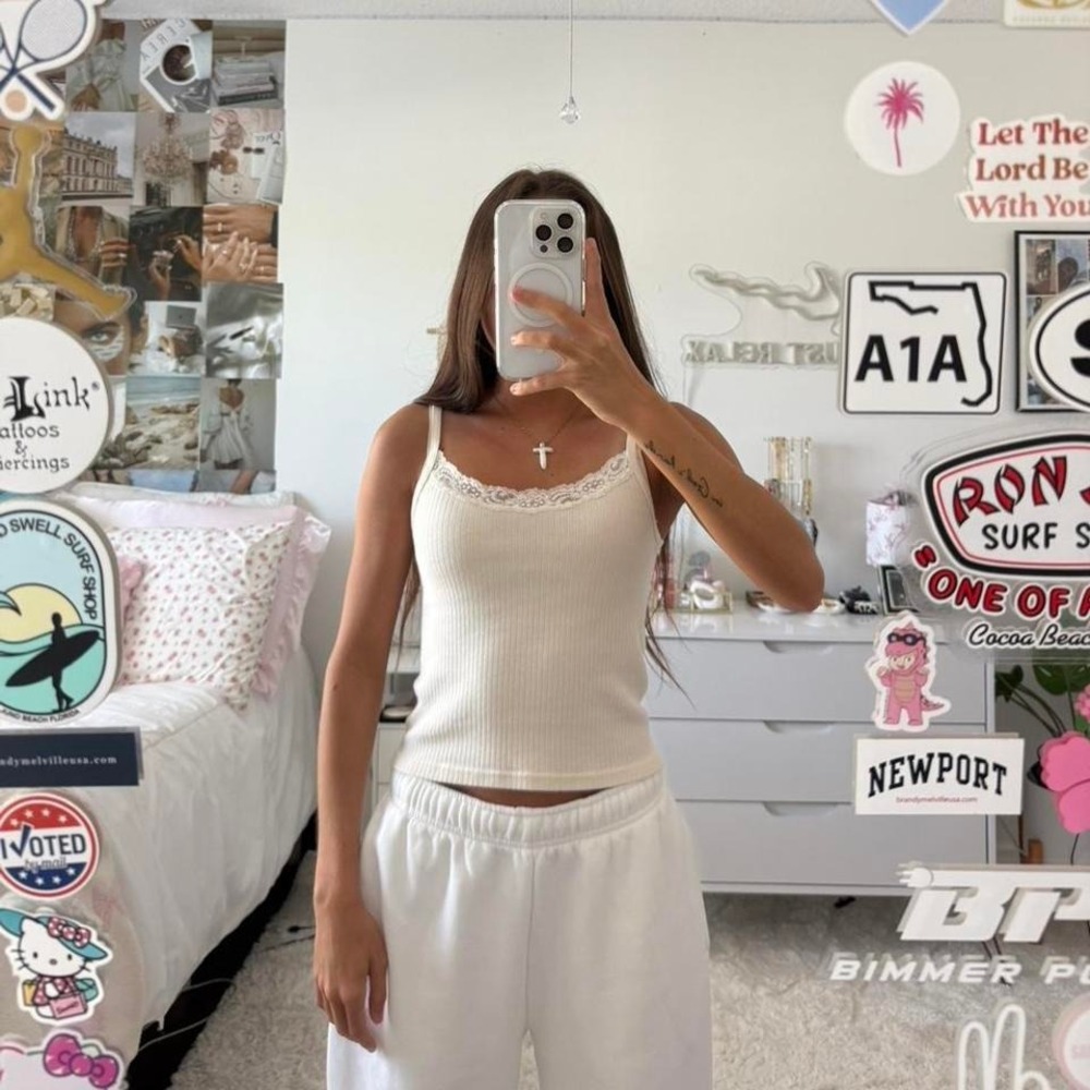 Brandy Melville cream lace tank top